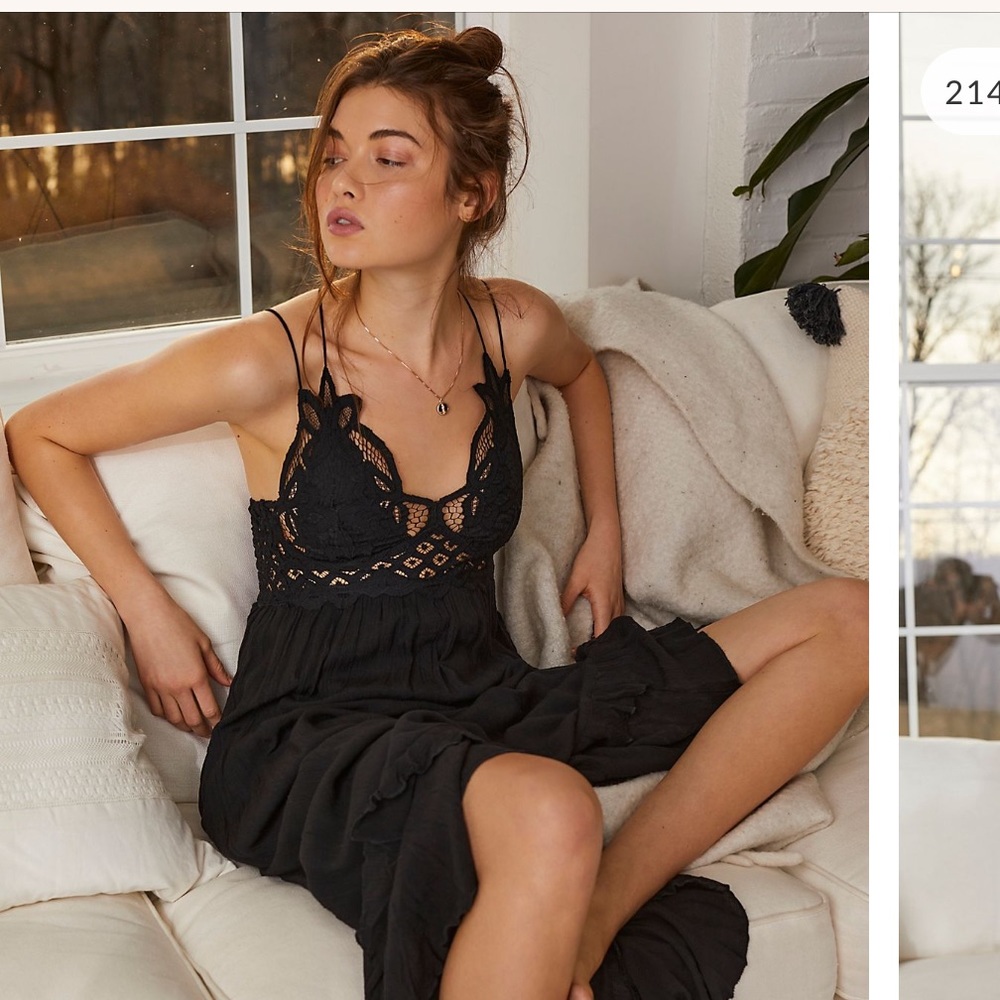 Free People Adela Maxi Slip Dress in Black